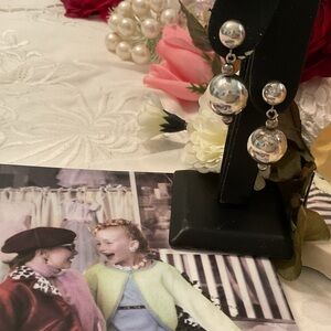 VINTAGE 925 STERLING BALL DROP POST DANGLE EARRINGS